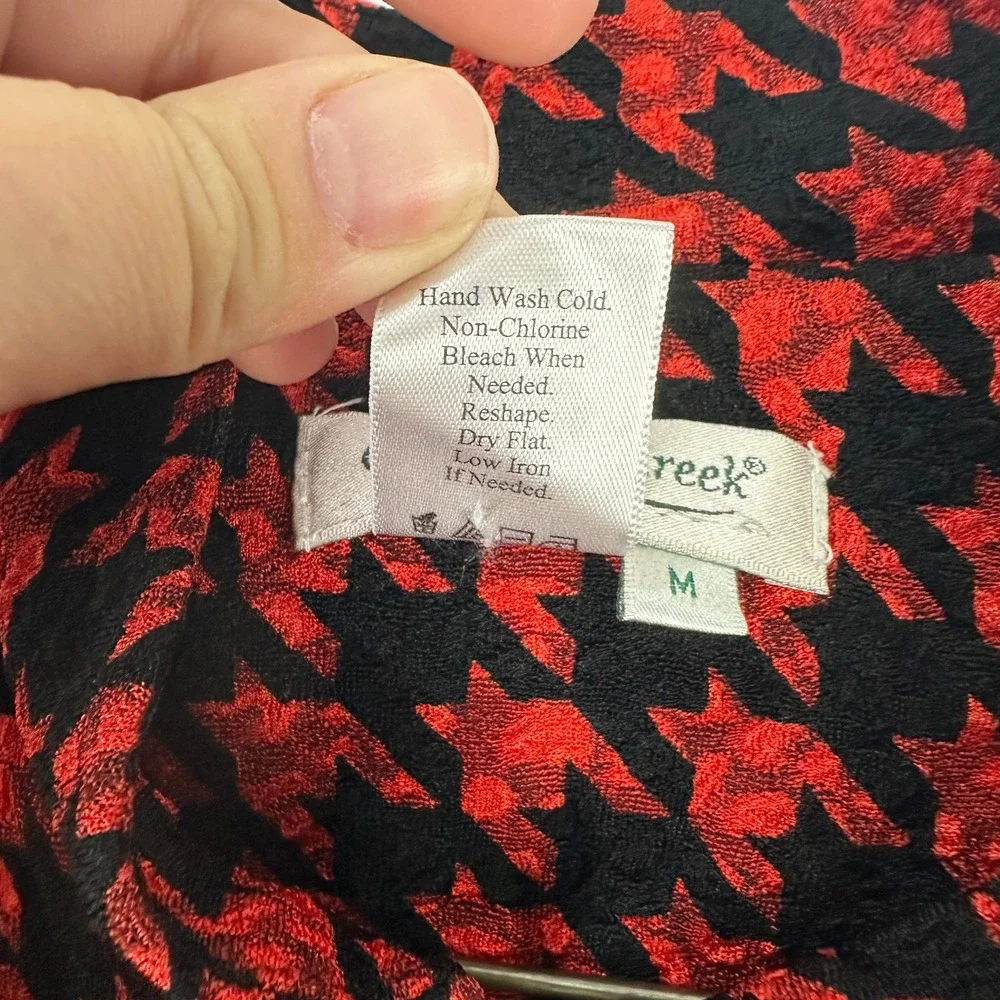 Coldwater‎ Creek Dress Medium Red Black Houndstooth Long Sleeve Tunic Jacket
